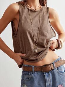 Bohemela Camiseta sin espalda de punto de unicolor para mujer, primavera/verano - Café integral - Ver 5