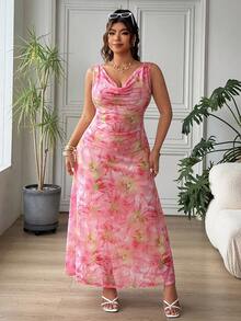 SHEIN EZwear 女士印花无袖休闲加大码连衣裙 - 彩色 - 查看 5