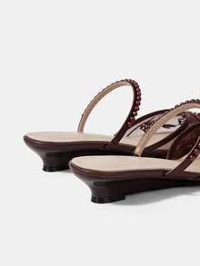 CUCCOO HITCHD Women Shoes Spring And Summer New Elegant Pointed Toe Low Vamp Bevel Heel Low Heel Brown Mesh Breathable Shoes Commuter Dating Versatile - Brown H - View 5