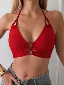 Swim Basics 夏季女士露背镂空时尚比基尼上衣 - 紅色 - 查看 3