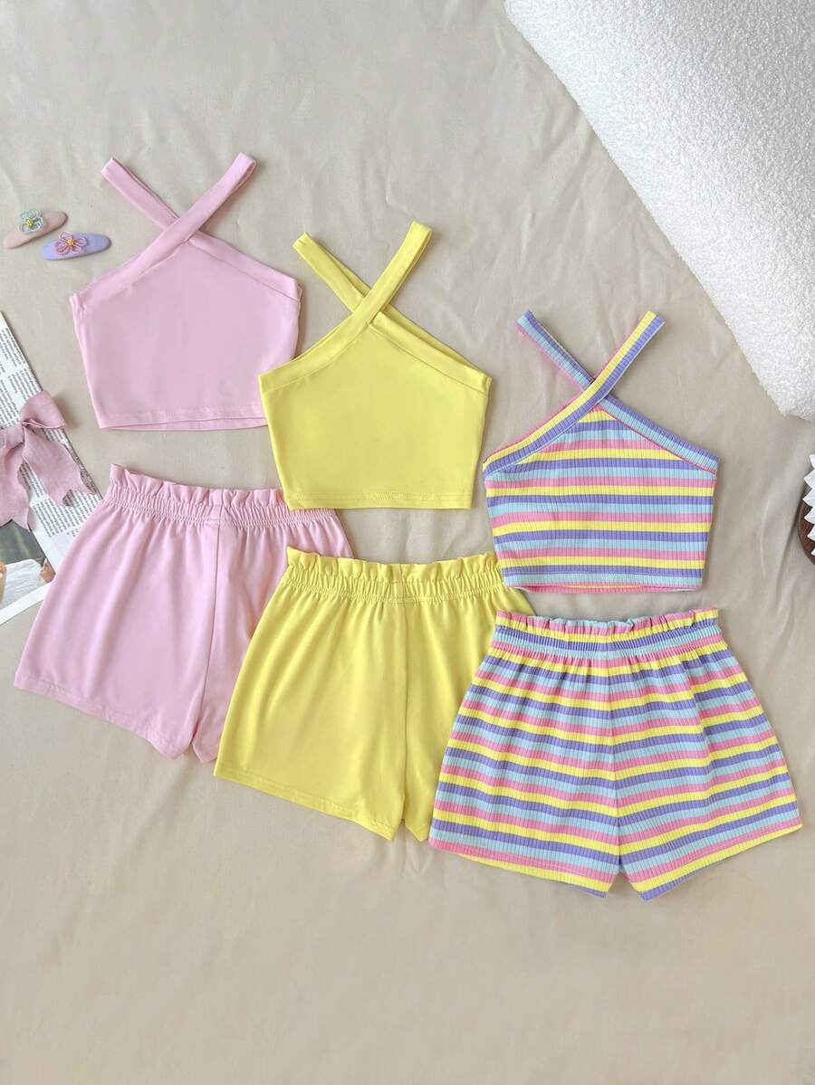 SHEIN 3件套少女/少女彩色软萌多巴胺2件套夏季休闲套装,时尚百搭,适合日常、外出、度假、露营、拍照、母女装,买一送二 - 彩色 - 查看 1