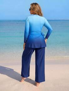 Swim Shayni Burkini kín đáo màu trơn gradient dành cho phụ nữ cỡ lớn - Màu xanh lam - Xem 2