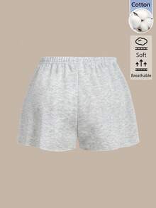 SHEIN BASICS 女款戶外運動休閒基本款寬鬆鬆緊腰短褲 夏季居家健身運動輕灰色居家運動短褲 - 灰色 - 查看 2