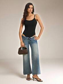 SHEIN Tall Áo liền thân hai dây viền ren dành cho nữ - màu đen - Xem 5