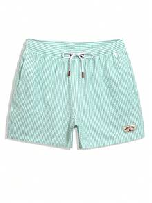 Manfinity KASUA Men's Casual Striped Print Drawstring Beach Shorts, Holiday - Mint Green - View 6