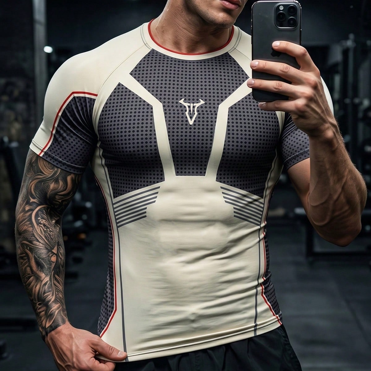 Camiseta deportiva ajustada con estampado de color de contraste para hombre, gimnasio, vacaciones