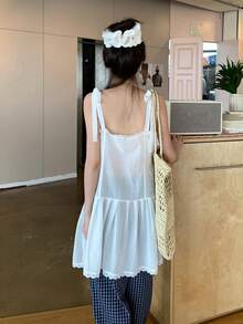 DAZY Women's Pleated Fresh Korean Style Camisole Vacation Summer Cute Top White - White - View 2