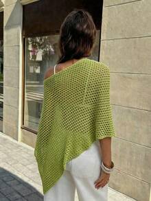 SHEIN Holidaya Women's Solid Color Hollow Casual Versatile Daily Wear Sweater - Mint Green - View 2