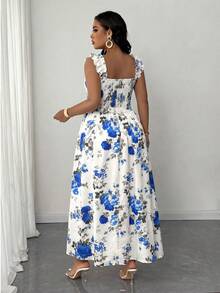 Maweii Plus Size Summer Floral Print Dress With Ruffle Hem And Side Slit Vacation White Boho - Multicolor - View 2