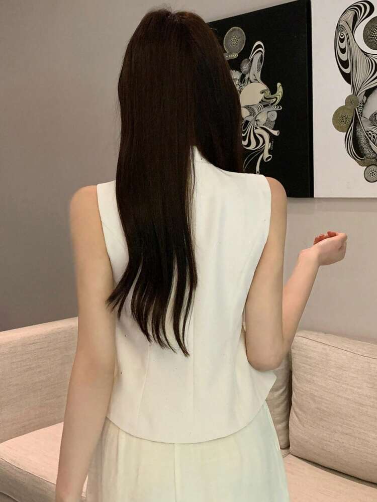 Women's Solid Color Fitted Collared Sleeveless Elegant Summer Thin Vest Jacket