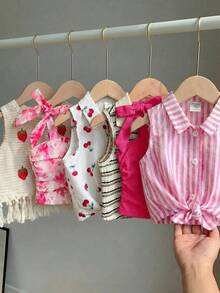 SHEIN Surprise Box [Random 6 Piece,Send 1 Piece] Casual White Summer School Back-To-School Young Girl Sleeveless Tank Top Squishy Tube Tops Corset Lingerie - Hot Pink - View 3