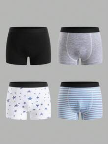 SHEIN 4件/包 男童平口內褲，兒童內衣 - 彩色 - 查看 3
