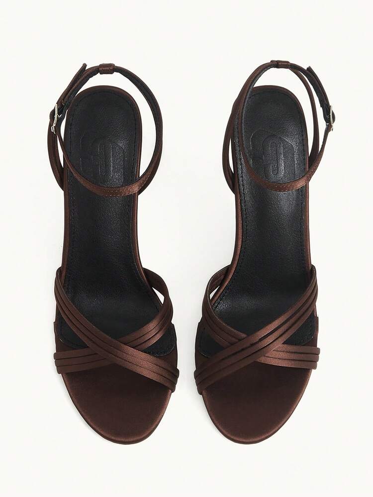 CUCCOO CHICEST Women Shoes Outdoor Women's Round Toe Thin High Heel Cross Strap Design Satin Fabric Stylish Simple Breathable Comfortable Daily Parties Banquet Night Clubs Use Slip-On Shoes