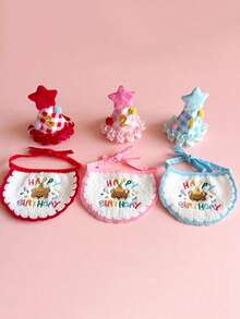 PETSIN 1PC/SET Lovely Puppy Kitten Birthday Party Outfit, Fashion Birthday Hat Saliva Bib Set - Multicolor - View 7