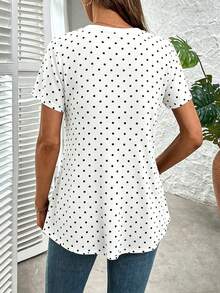 EMERY ROSE Plus Size Women's V Neck T-Shirt,Spring/Summer Polka Dot Pattern Short Sleeve T-Shirt, For Summer Holiday Traditional - Multicolor - View 2