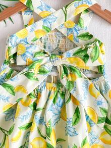 Cozy Pixies Đầm thời trang hè cho bé gái, kiểu dáng thường ngày dễ thương với họa tiết chanh và cây xanh, viền bèo nhún. - Nhiều màu - Xem 6