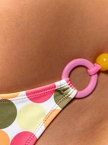 Musera Resort Bikini cạp cao in chấm bi với dây đeo đính hạt, áo bikini phối hợp, thích hợp cho kỳ nghỉ hè, kỳ nghỉ xuân, đi biển, tiệc tùng ở Ibiza, những con sóng dễ thương và những vệt rám nắng. - Nhiều màu - Xem 6