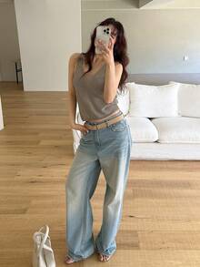 DAZY Women's Casual Vacation Minimalist Solid Color Cropped Knit Top, Summer - Khaki - View 5