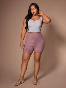 Lazeform Pantalones cortos casuales con cintura elástica de talla grande, aptos para usar en casa y al aire libre - Rosa vieja - Ver 6
