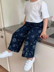 Dazy Kids Toddler Girls' Casual Wide Leg Loose Denim Pants - Blue - View 5