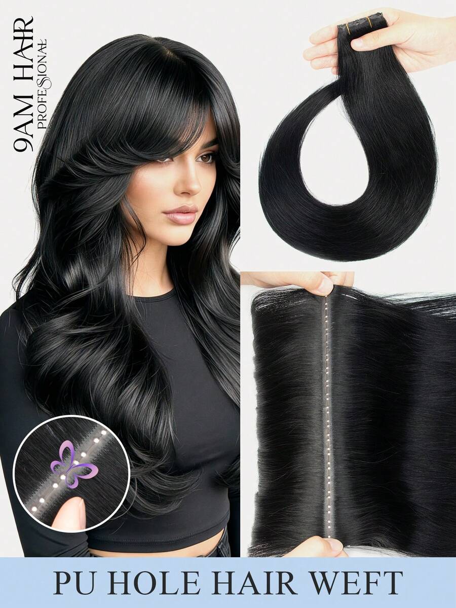 Tóc nối Butterfly Weft, tóc thật 12-24 inch, màu đen tuyền, thẳng, tóc nối vô hình, tóc nối PU có lỗ, mềm mại và mượt mà, thích hợp cho hàng ngày, tiệc tùng, ngày lễ và đám cưới. - S1 - Xem 1