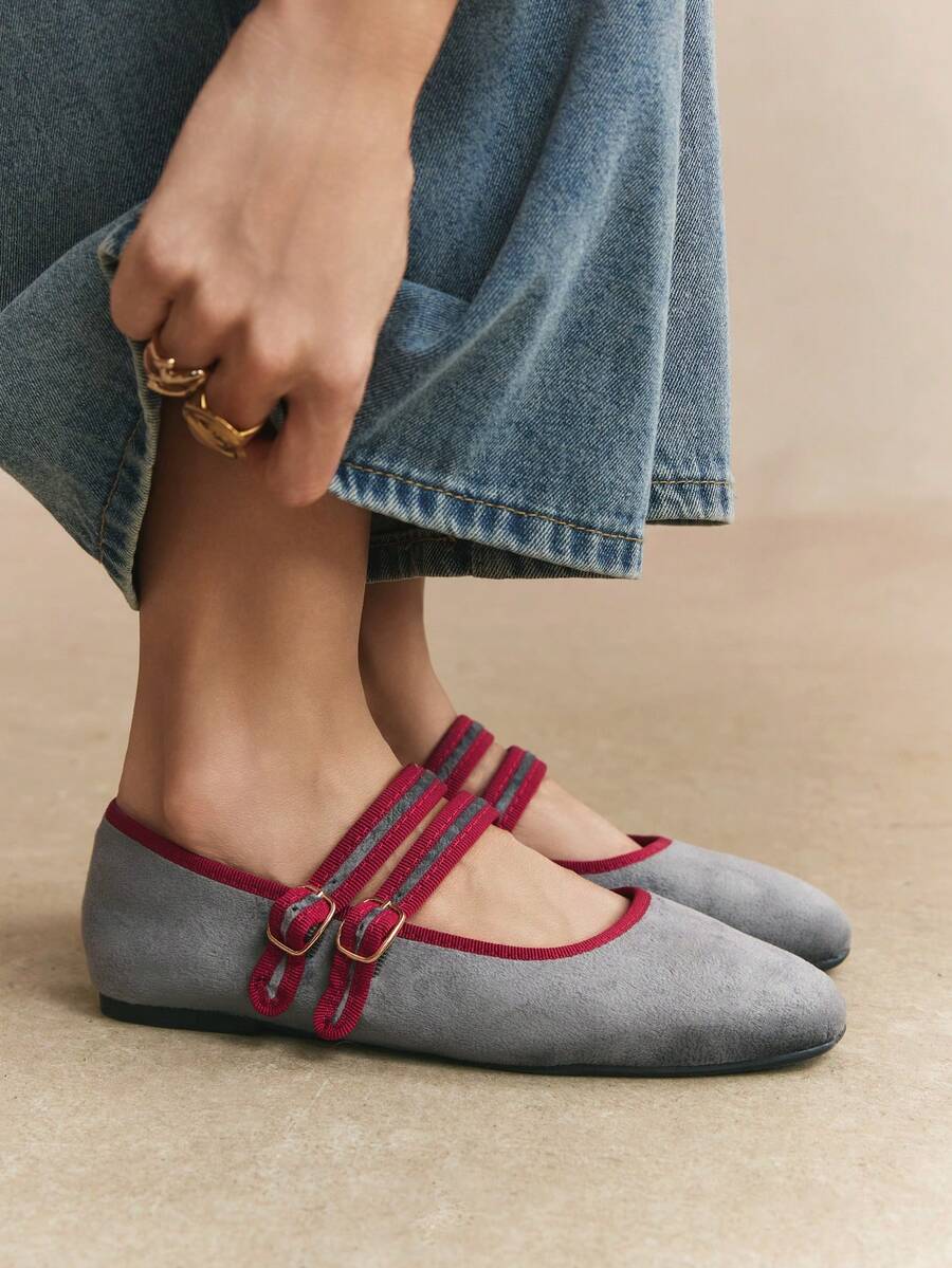 Rosivie Women's Casual Buckle Design Flat Loafers, Versatile For Daily Wear - Dark grey. - View 1