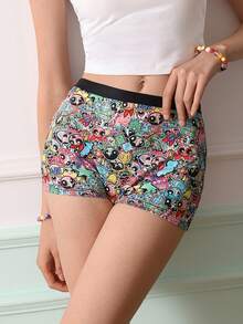 Chillnights THE POWERPUFF GIRLS X SHEIN Celana Pendek Boxer Wanita dengan Desain Cetak Warna Kontras Kartun - MultiWarna - View 6