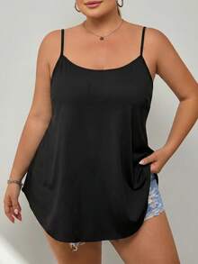 SHEIN CURVE+ 2 piezas Camisola de talla grande en negro y blanco, cómoda para el hogar, exterior, vacaciones - Negro - Ver 4