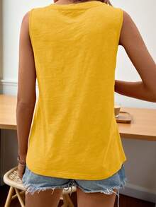SHEIN LUNE Camiseta de tirantes de verano casual de unicolor con cuello en V para mujer - Amarillo - Ver 2
