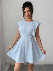 GlowEve Elegant Romantic Vacation & Work Commute Daily Wear Women Short Dress - Blue - View 5