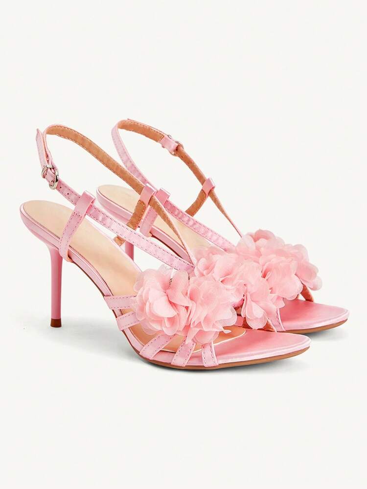CUCCOO CHICEST Women's Spring And Summer Mesh Flower Decoration T-Button Open-Toed Stilettos, French Romantic Silk Satin Burgundy Women's High-Heeled Sandals, Suitable For Weddings, Celebrations, Dates, Parties, Banquets, Shopping, Vacation Gifts
