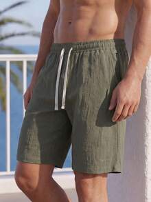 VENTUSAIL Men's Summer Casual Drawstring Linen Shorts, Holiday - Army Green - View 4