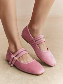 Rosivie Women's Casual Buckle Design Flat Loafers, Versatile For Daily Wear - Pink. - View 8