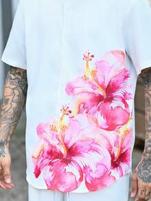 Devon Thys Men's Floral Print Single Breasted Casual Short Sleeve Shirt, Summer - Multicolor - View 3