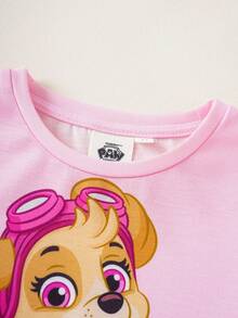 SHEIN | PAW Patrol 1件装 女童夏季可爱圆领短袖网纱下摆舒适连衣裙 - 粉色 - 查看 3