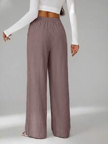 SHEIN Tall Celana Panjang Longgar dengan Tali Serut di Pinggang, Bahan Bertekstur Kerut, untuk Wanita Tinggi - Purple - View 2