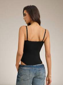 SHEIN Tall Áo liền thân hai dây viền ren dành cho nữ - màu đen - Xem 3