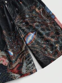 ROMWE MEN Street Life Men's Summer Street Leopard Print Denim Shorts - Blue - View 4