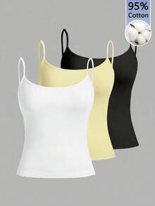 Tseoso Bộ 3 áo hai dây croptop nữ màu đen, trắng và vàng, ôm sát gợi cảm, thích hợp cho mùa hè. - Nhiều màu - Xem 10