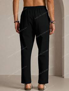 EASEVO Pantalones casuales de talla grande para hombre con cordón en la cintura, bolsillos y corte cónico, unicolor, para vacaciones, regalos del Día del Padre, fútbol - Azul - Ver 2