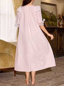 PalaceNights Robe de maternité rétro française, robe de maternité longue ample avec volant en dentelle, robe d'intérieur de style doux - Multicolore - Voir 2