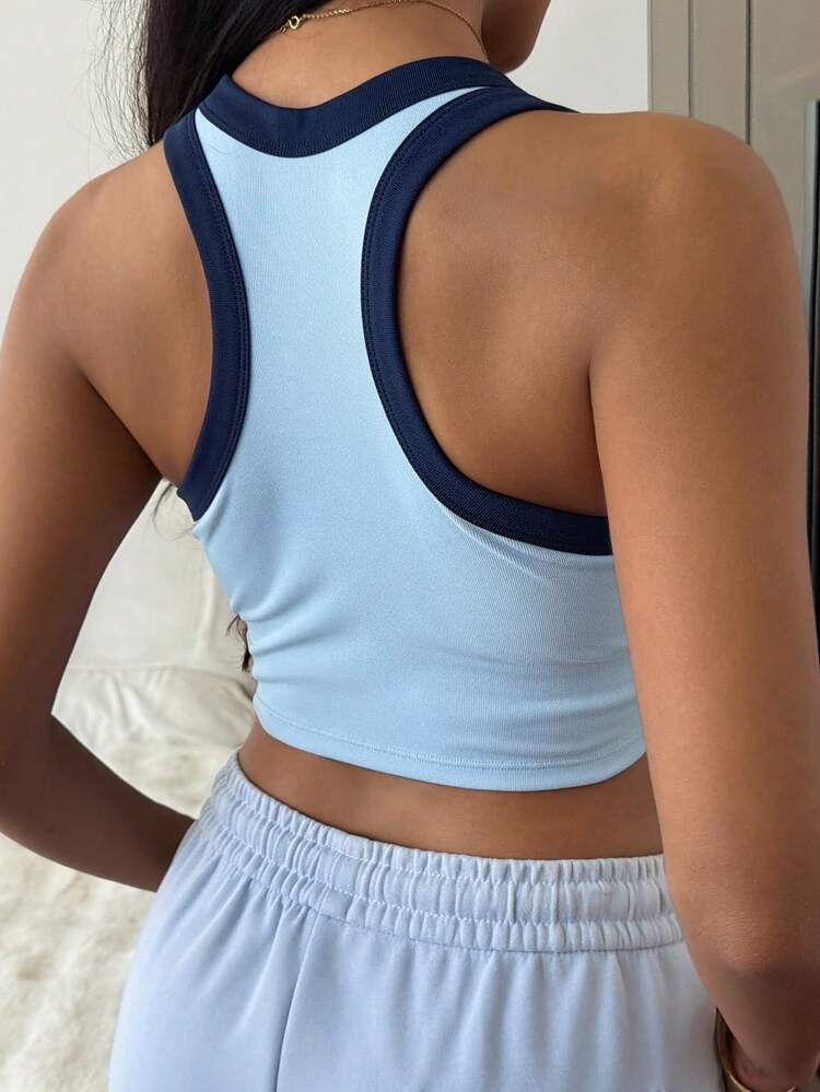 Contrast Trim Padded Cropped Sports Bra For Women, Summer