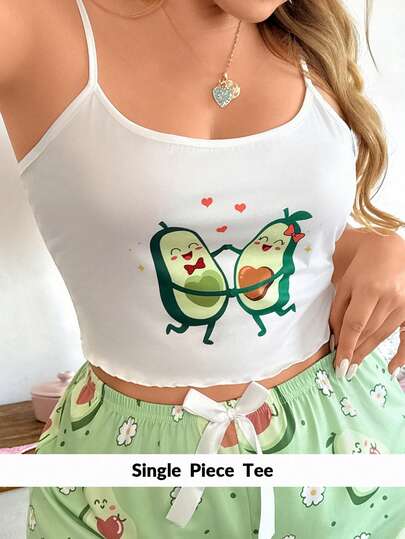 Slumberry CURVE Top de pijama con estampado de aguacate, cómodo para tallas grandes de mujer