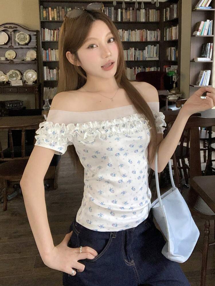 Women's Ditsy Floral Off-Shoulder T-Shirt