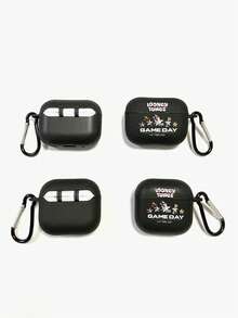 LOONEY TUNES X SHEIN 1pc Looney Tunes "Game Day" Soccer Team AirPods Case With Matte Black Finish, Featuring The Full Looney Tunes Soccer Team Graphic And "GAME DAY" Lettering, Complete With A Convenient Carabiner Hook. Full-Covered Shockproof Protection For Your Earbuds. Perfect Gift For Cartoon Lovers And Fans Of Looney Tunes. Compatible With AirPods 1/2/3/4/Pro/Pro 2/Pro 3, Earphone Accessories, , Quick Ship. - Black - View 7
