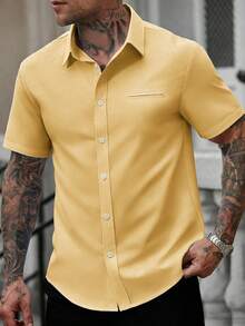 Manfinity Homme Men's Casual Business Short Sleeve Shirt, Formal - Yellow - View 4
