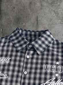 AXEPEAK Men's Faux Two-Piece Long Sleeve Button-Front Plaid Casual Shirt - Navy Blue - View 4