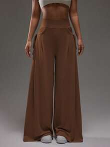 Dewbera Dewbera Pantalones deportivos casuales de malla con pliegues para mujer, adecuados para primavera y otoño - Marrón - Ver 6