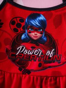 Miraculous Ladybug X SHEIN Đầm hai dây in hình nhân vật hoạt hình dành cho bé gái - Đỏ - Xem 5