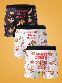 Notgurli 3pcs Men's Pizza Print Boxer Briefs,Funny ""Love At First Bite"" Underwear,Elastic Comfortable Trunks,White And Black Polka Dot,Winter,Gift For Men - Multicolor - View 1